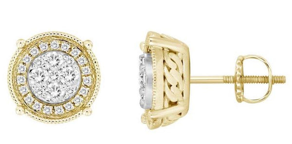 LADIES STUD EARRINGS 0.50CT ROUND DIAMOND 10K YELLOW GOLD