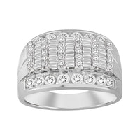 MEN'S RING 2.00CT ROUND/BAGUETTE DIAMOND 10K WHITE GOLD