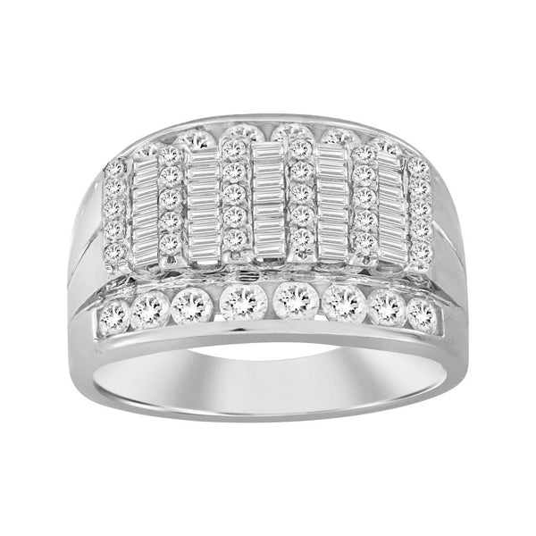 MEN'S RING 2.00CT ROUND/BAGUETTE DIAMOND 10K WHITE GOLD