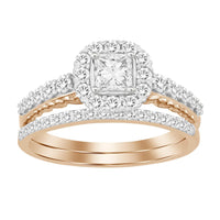 LADIES BRIDAL SET 1.00CT ROUND/PRINCESS DIAMOND 14K ROSE GOLD