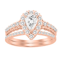 LADIES BRIDAL SET 1.00CT ROUND/PEAR DIAMOND 14K ROSE GOLD (CENTER STONE 0.33CT PEAR DIAMOND)