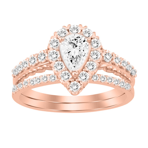 LADIES BRIDAL SET 1.00CT ROUND/PEAR DIAMOND 14K ROSE GOLD (CENTER STONE 0.33CT PEAR DIAMOND)