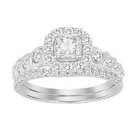 LADIES BRIDAL SET 1.00CT ROUND DIAMOND 14K WHITE GOLD (CENTER STONE 0.33CT PRINCESS DIAMOND)