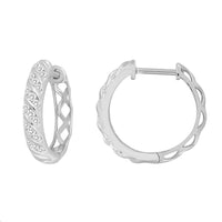 LADIES HOOPS EARRINGS 0.25CT ROUND DIAMOND 10K WHITE GOLD