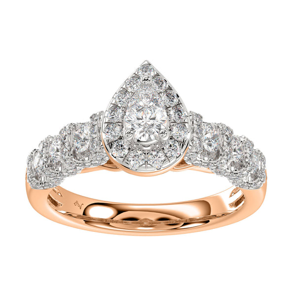 LADIES RING 1.00CT ROUND DIAMOND 14K ROSE GOLD (SI QUALITY) (CENTER STONE 0.33CT PEAR DIAMOND)