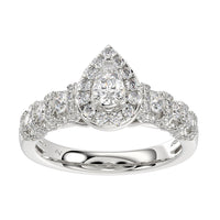 LADIES RING 1.00CT ROUND/PEAR DIAMOND 14K WHITE GOLD