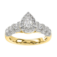 LADIES RING 1.00CT ROUND DIAMOND 14K YELLOW GOLD (SI QUALITY) (CENTER STONE 0.33CT PEAR DIAMOND)