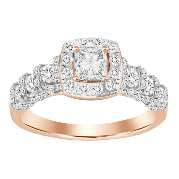LADIES RING 1.00CT ROUND DIAMOND 14K ROSE GOLD (SI QUALITY) (CENTER STONE 0.33CT PRINCESS DIAMOND)