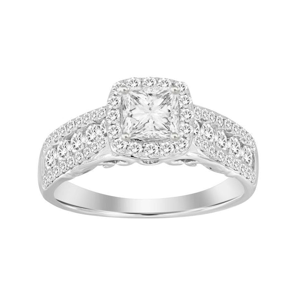 LADIES RING 1.50CT ROUND DIAMOND 14K WHITE GOLD (SI QUALITY) (CENTER STONE 0.75CT PRINCESS DIAMOND)