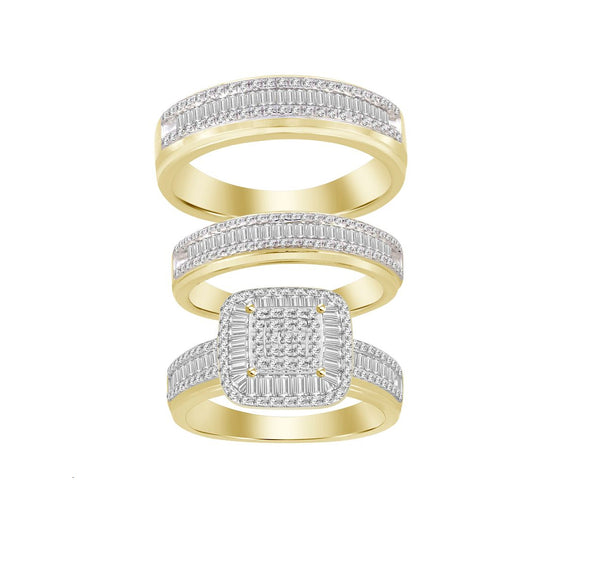 LADIES TRIO SET 1.00CT ROUND/BAGUETTE DIAMOND 14K YELLOW GOLD