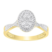 LADIES RING 0.33CT ROUND/BAGUETTE DIAMOND 10K YELLOW GOLD