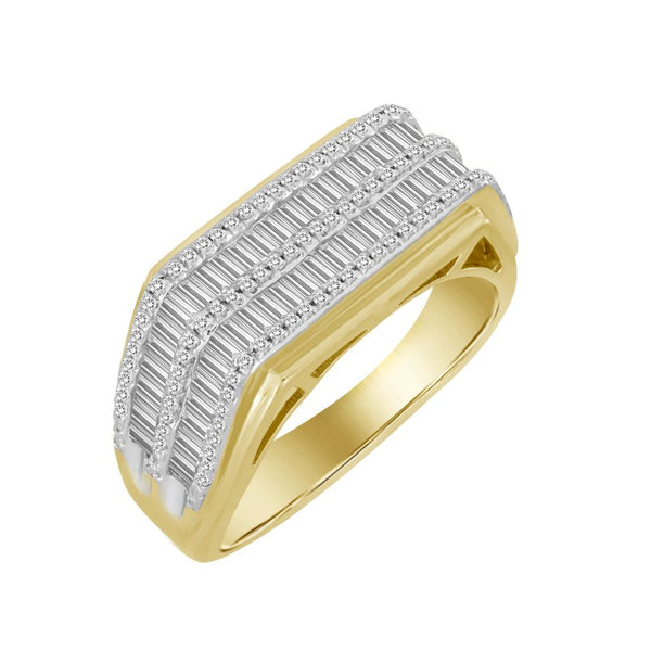 MEN'S RING 1.00CT ROUND/BAGUETTE DIAMOND 10K YELLOW GOLD