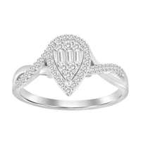 LADIES RING 0.25CT ROUND/BAGUETTE DIAMOND 14K WHITE GOLD