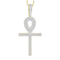 MEN'S CROSS CHARM 1.00CT ROUND/BAGUETTE DIAMOND 10K YELLOW GOLD