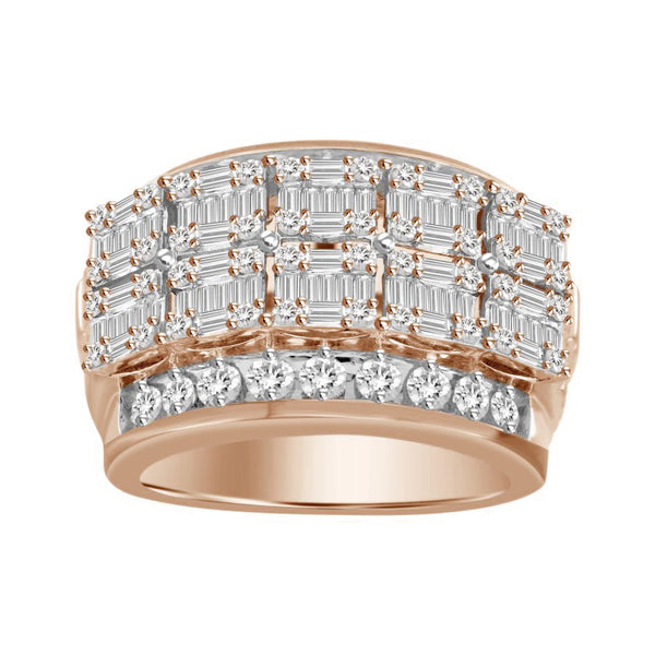 MEN'S RING 2.00CT ROUND/BAGUETTE DIAMOND 10K ROSE GOLD