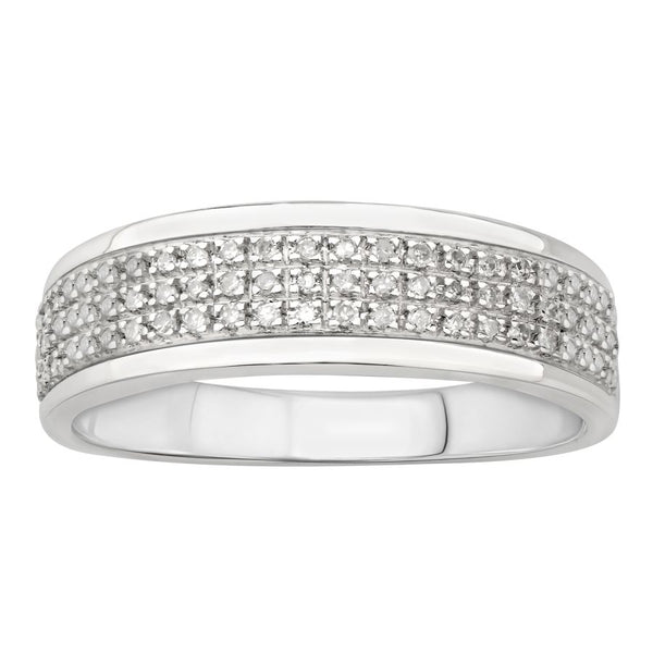 MEN'S BAND 0.25CT ROUND DIAMOND STERLING SILVER/WHITE GOLD