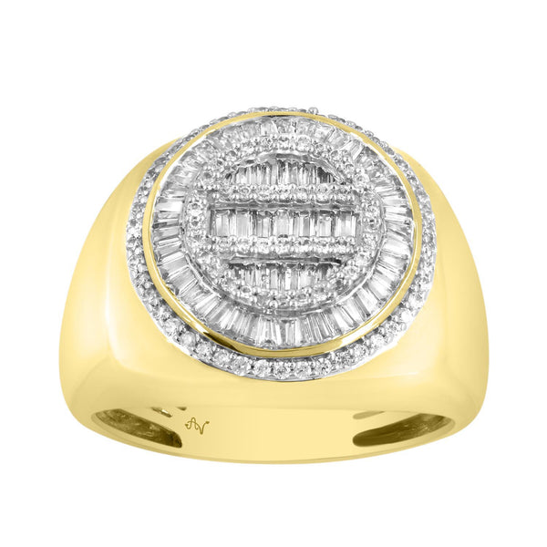 MEN'S RING 1.00CT ROUND/BAGUETTE DIAMOND 10K YELLOW GOLD