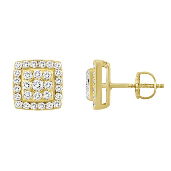 LADIES EARRINGS 1.00CT ROUND DIAMOND 10K YELLOW GOLD