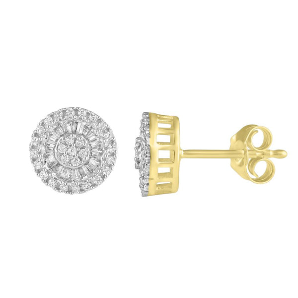 LADIES EARRINGS 0.50CT ROUND/BAGUETTE DIAMOND 10K YELLOW GOLD