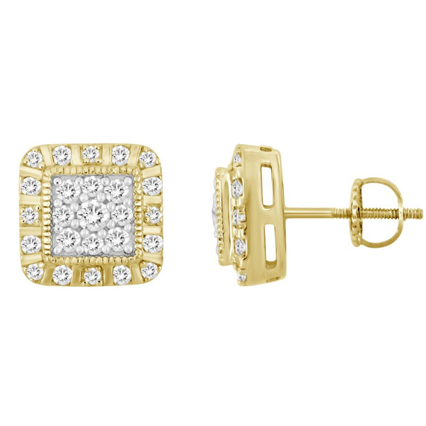 LADIES STUD EARRINGS 1.00CT ROUND DIAMOND 10K YELLOW GOLD