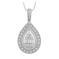 LADIES PENDANT 0.50CT ROUND/BAGUETTE DIAMOND 10K WHITE GOLD