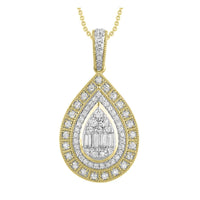 LADIES PENDANT WITH CHAIN 0.50CT ROUND/BAGUETTE DIAMOND 10K YELLOW GOLD