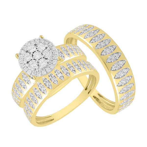 LADIES TRIOS SET 0.75CT ROUND DIAMOND 10K YELLOW GOLD