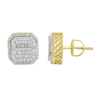 LADIES STUD EARRINGS 0.50CT ROUND/BAGUETTE DIAMOND 10K YELLOW GOLD