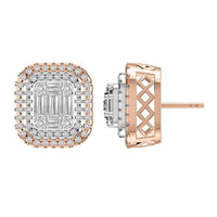 LADIES EARRINGS 1.00CT ROUND/BAGUETTE DIAMOND 10K ROSE GOLD