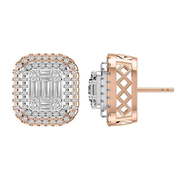 LADIES EARRINGS 1.00CT ROUND/BAGUETTE DIAMOND 10K ROSE GOLD