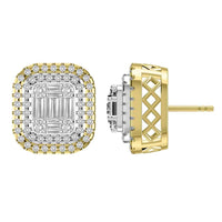 LADIES EARRINGS 1.00CT ROUND/BAGUETTE DIAMOND 10K YELLOW GOLD