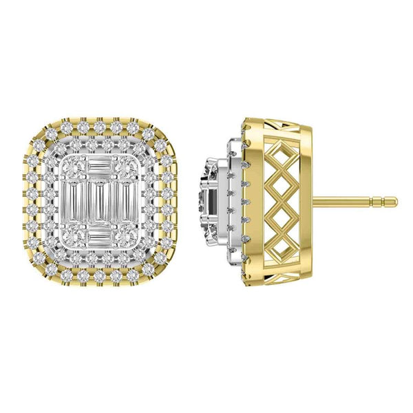 LADIES EARRINGS 1.00CT ROUND/BAGUETTE DIAMOND 10K YELLOW GOLD