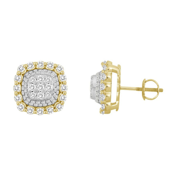 LADIES STUD EARRINGS 1.00CT ROUND DIAMOND 10K YELLOW GOLD