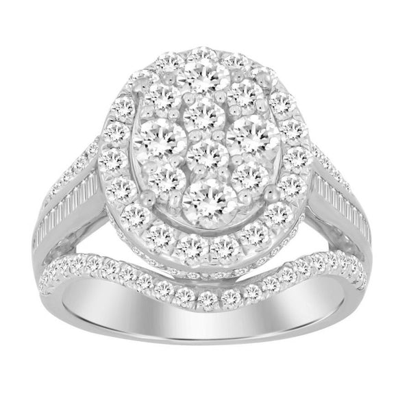 LADIES RING 2.00CT ROUND/BAGUETTE DIAMOND 10K WHITE GOLD