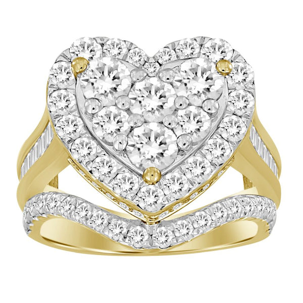 LADIES RING 3.00CT ROUND/BAGUETTE DIAMOND 10K YELLOW GOLD