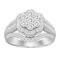 LADIES RING 1.00CT ROUND/BAGUETTE DIAMOND 10K WHITE GOLD