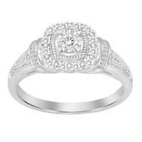 LADIES RING 0.25CT ROUND/BAGUETTE DIAMOND 10K WHITE GOLD