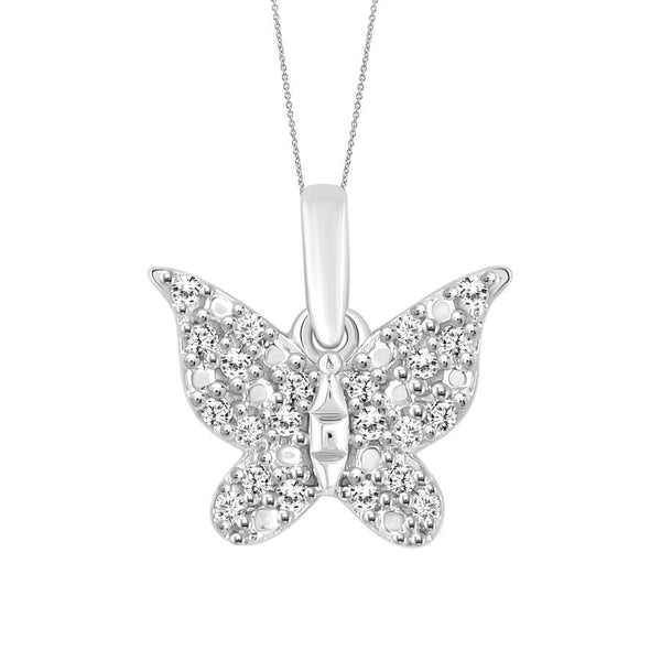 LADIES PENDANT WITH CHAIN 0.10CT ROUND DIAMOND 10K WHITE GOLD