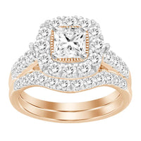 LADIES BRIDAL SET 2.00CT ROUND DIAMOND 14K ROSE GOLD (CENTER STONE 0.50CT PRINCESS DIAMOND)