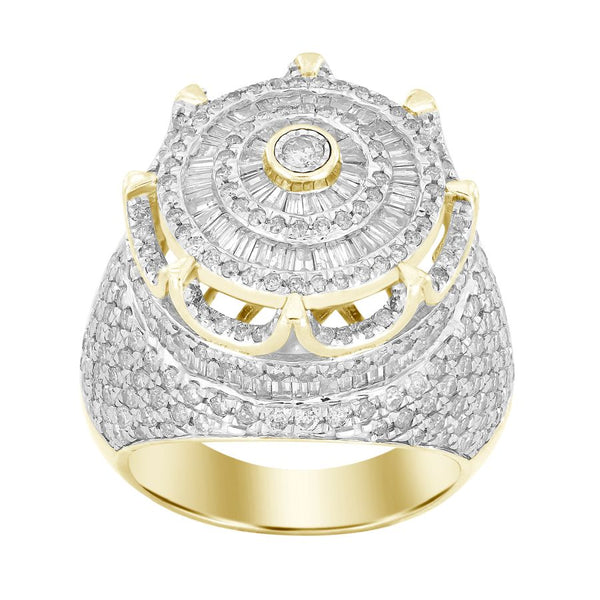 MEN'S RING 4.15CT ROUND/BAGUETTE DIAMOND 10K YELLOW GOLD