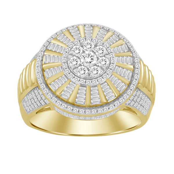 MEN'S RING 1.00CT ROUND/BAGUETTE DIAMOND 10K YELLOW GOLD