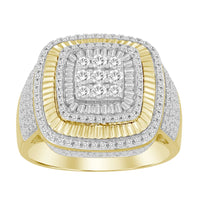 MEN'S RING 1.00CT ROUND/BAGUETTE DIAMOND 10K YELLOW GOLD