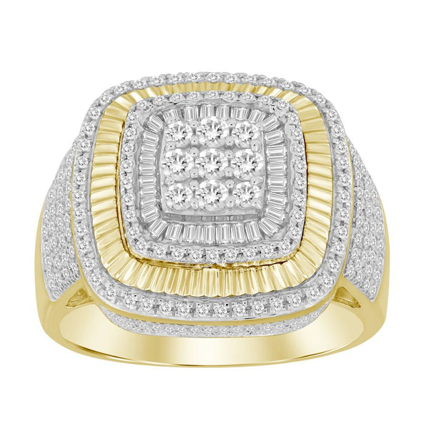 MEN'S RING 1.00CT ROUND/BAGUETTE DIAMOND 10K YELLOW GOLD