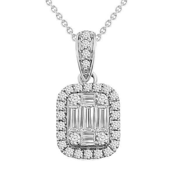 LADIES PENDANT WITH CHAIN 0.40CT ROUND/BAGUETTE DIAMOND 10K WHITE GOLD