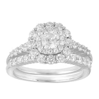 LADIES BRIDAL SET 1.25CT ROUND DIAMOND 10K WHITE GOLD (CENTER STONE 0.33CT CUSHION DIAMOND)