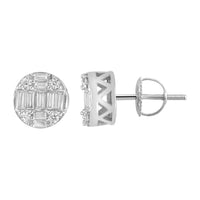 MEN'S EARRINGS 0.50CT ROUND/BAGUETTE DIAMOND 10K WHITE GOLD