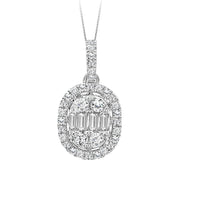 LADIES PENDANT WITH CHAIN 0.50CT ROUND/BAGUETTE DIAMOND 14K WHITE GOLD