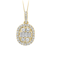 LADIES PENDANT WITH CHAIN 0.50CT ROUND/BAGUETTE DIAMOND 14K YELLOW GOLD