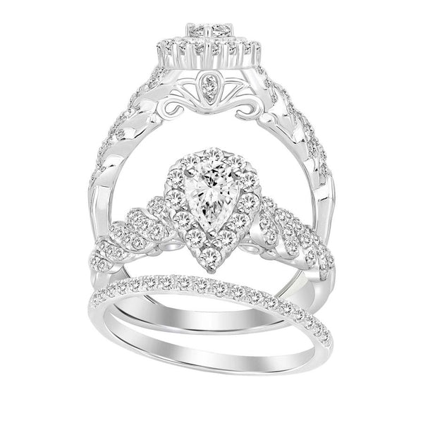 LADIES BRIDAL SET 1.00CT ROUND DIAMOND 14K WHITE GOLD (SI QUALITY) (CENTER STONE 0.33CT PEAR DIAMOND)