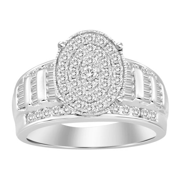 LADIES RING 1.00CT ROUND/BAGUETTE DIAMOND 10K WHITE GOLD